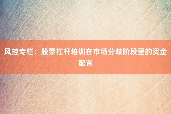 风控专栏：股票杠杆培训在市场分歧阶段里的资金配置