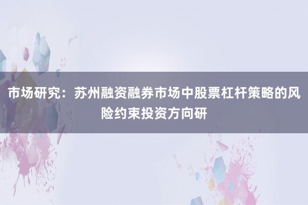 市场研究：苏州融资融券市场中股票杠杆策略的风险约束投资方向研