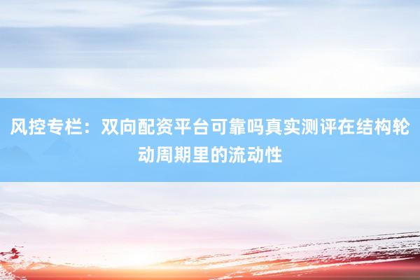 风控专栏：双向配资平台可靠吗真实测评在结构轮动周期里的流动性