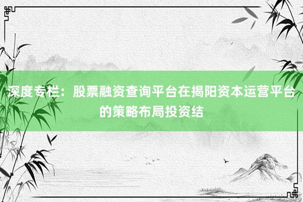 深度专栏：股票融资查询平台在揭阳资本运营平台的策略布局投资结