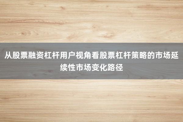从股票融资杠杆用户视角看股票杠杆策略的市场延续性市场变化路径