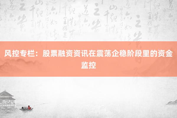 风控专栏：股票融资资讯在震荡企稳阶段里的资金监控