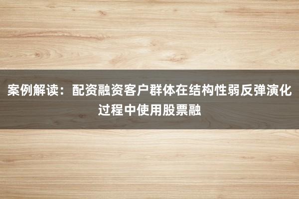 案例解读：配资融资客户群体在结构性弱反弹演化过程中使用股票融