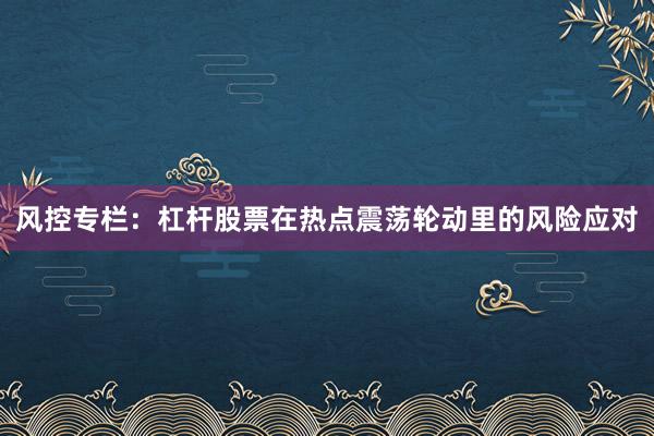 风控专栏:杠杆股票在热点震荡轮动里的风险应对