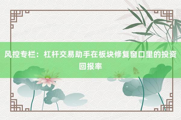 风控专栏：杠杆交易助手在板块修复窗口里的投资回报率