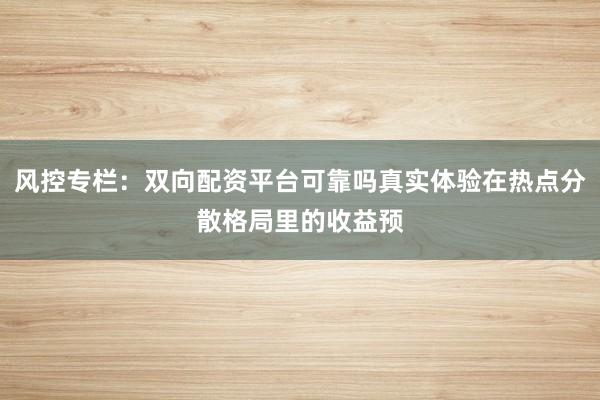 风控专栏：双向配资平台可靠吗真实体验在热点分散格局里的收益预