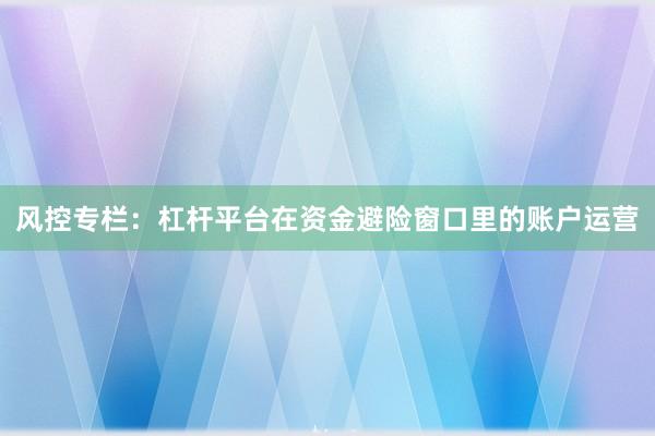 风控专栏：杠杆平台在资金避险窗口里的账户运营