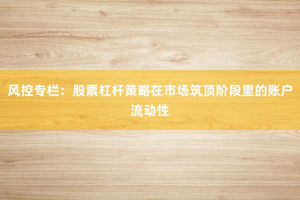 风控专栏：股票杠杆策略在市场筑顶阶段里的账户流动性