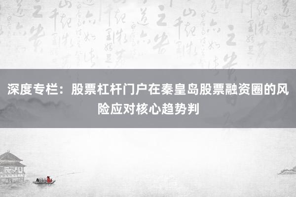 深度专栏:股票杠杆门户在秦皇岛股票融资圈的风险应对核心趋势判