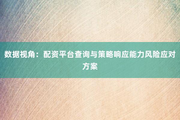 数据视角：配资平台查询与策略响应能力风险应对方案