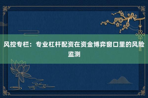 风控专栏：专业杠杆配资在资金博弈窗口里的风险监测