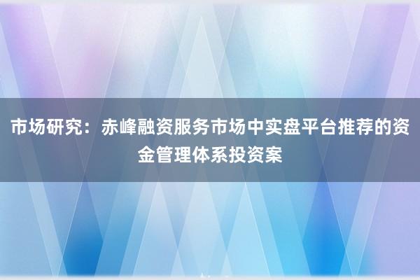 市场研究：赤峰融资服务市场中实盘平台推荐的资金管理体系投资案