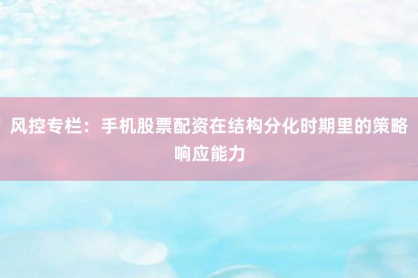 风控专栏:手机股票配资在结构分化时期里的策略响应能力