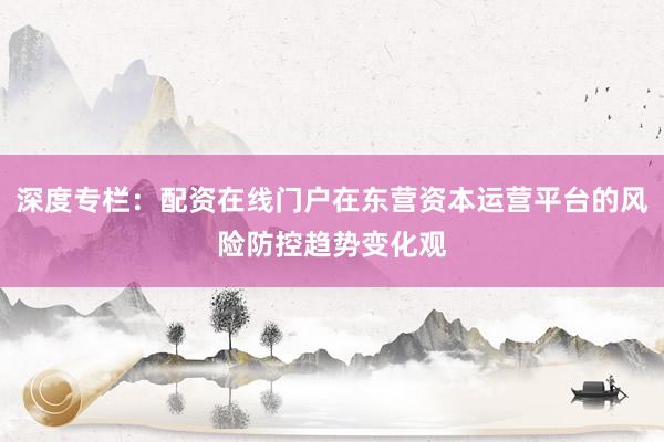 深度专栏:配资在线门户在东营资本运营平台的风险防控趋势变化观