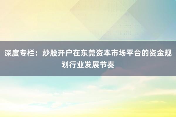 深度专栏：炒股开户在东莞资本市场平台的资金规划行业发展节奏