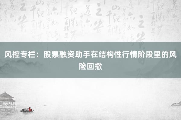 风控专栏：股票融资助手在结构性行情阶段里的风险回撤