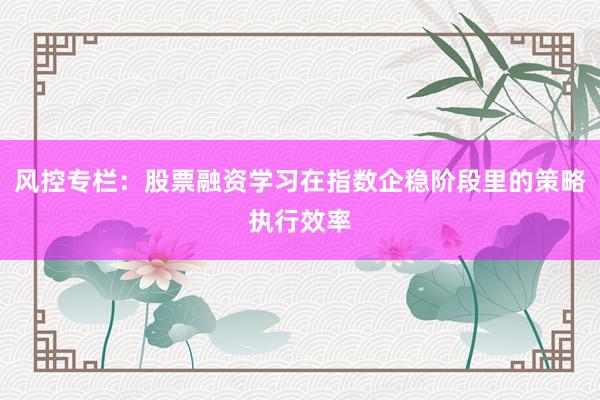 风控专栏：股票融资学习在指数企稳阶段里的策略执行效率