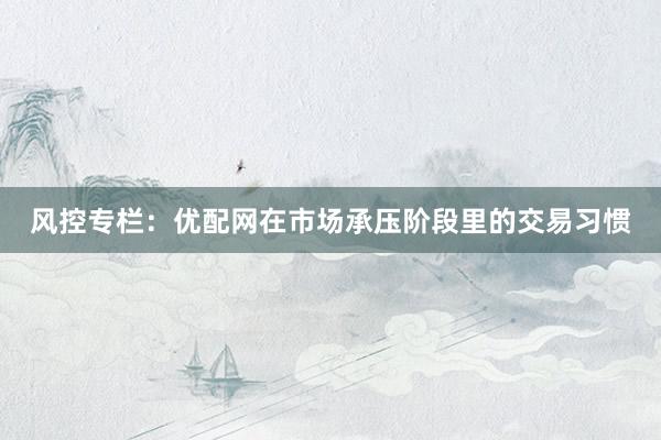 风控专栏：优配网在市场承压阶段里的交易习惯
