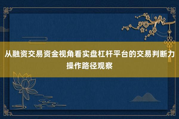 从融资交易资金视角看实盘杠杆平台的交易判断力操作路径观察