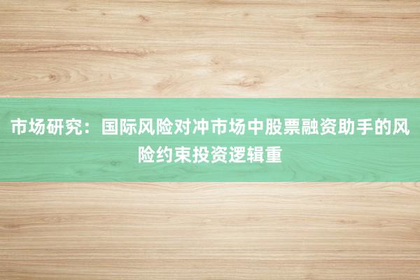 市场研究：国际风险对冲市场中股票融资助手的风险约束投资逻辑重
