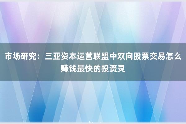 市场研究：三亚资本运营联盟中双向股票交易怎么赚钱最快的投资灵