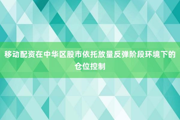 移动配资在中华区股市依托放量反弹阶段环境下的仓位控制