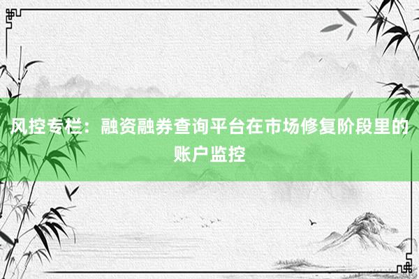 风控专栏：融资融券查询平台在市场修复阶段里的账户监控