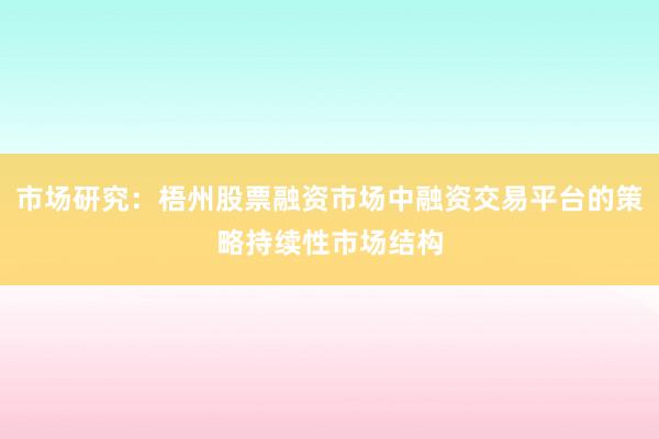 市场研究：梧州股票融资市场中融资交易平台的策略持续性市场结构
