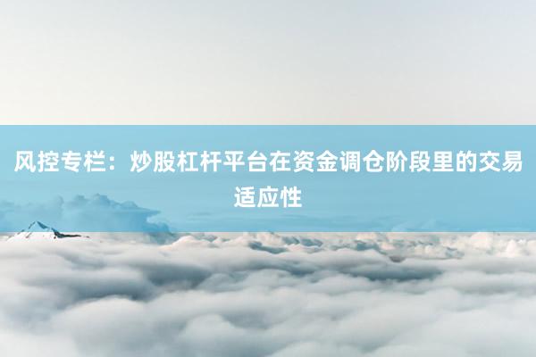 风控专栏：炒股杠杆平台在资金调仓阶段里的交易适应性