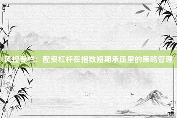 风控专栏：配资杠杆在指数短期承压里的策略管理