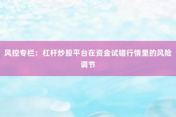 风控专栏：杠杆炒股平台在资金试错行情里的风险调节