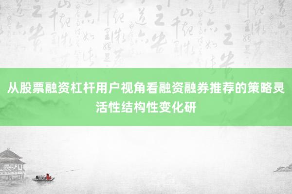 从股票融资杠杆用户视角看融资融券推荐的策略灵活性结构性变化研