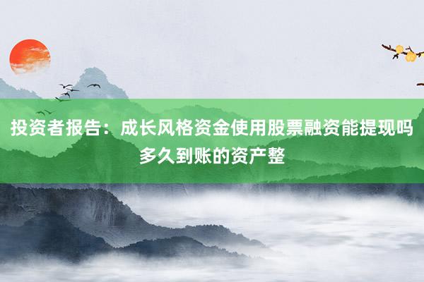 投资者报告：成长风格资金使用股票融资能提现吗多久到账的资产整