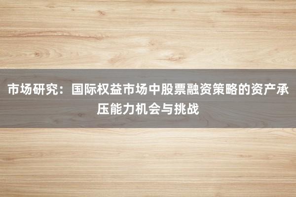 市场研究：国际权益市场中股票融资策略的资产承压能力机会与挑战